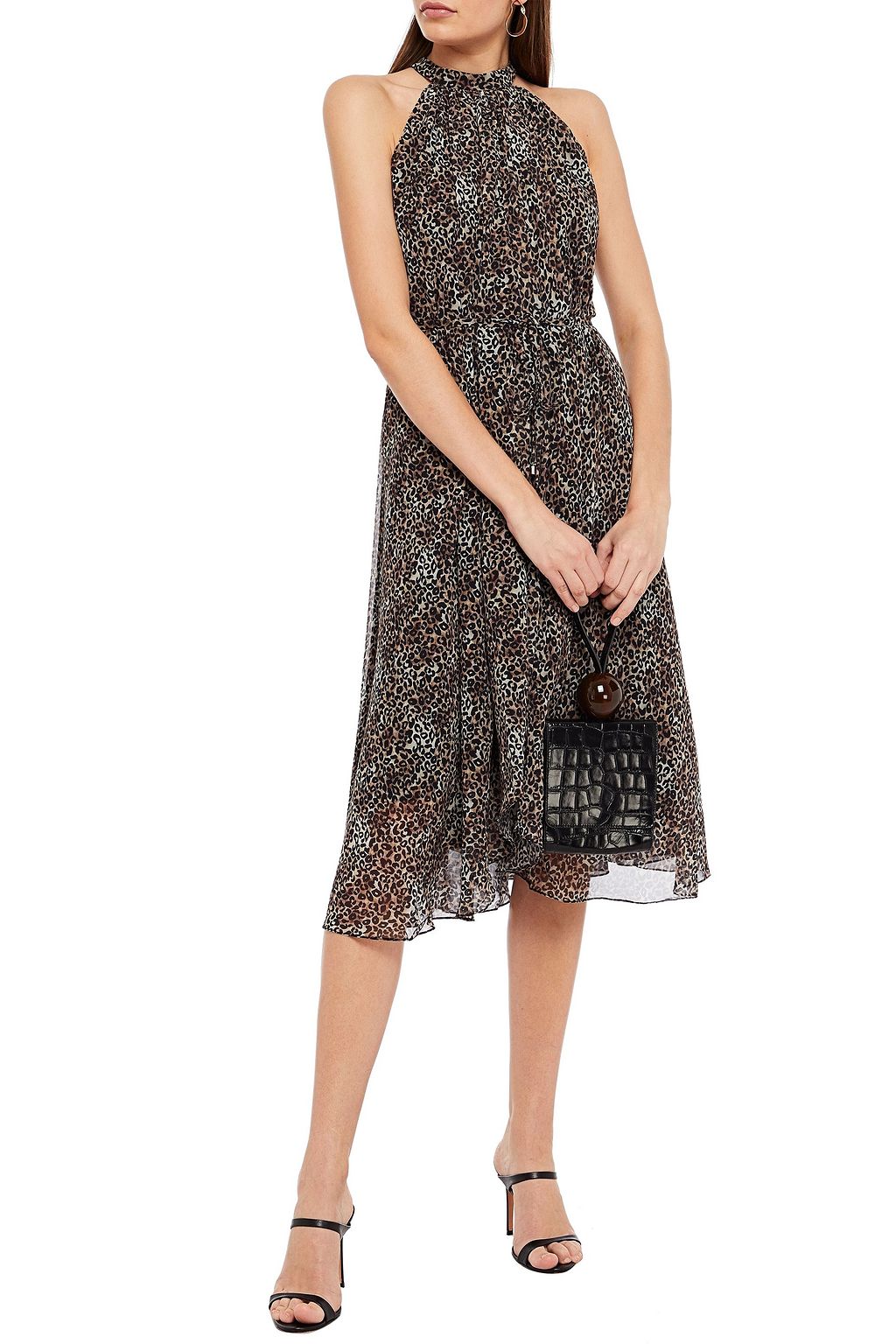 SALONI Belted leopard-print georgette midi dress