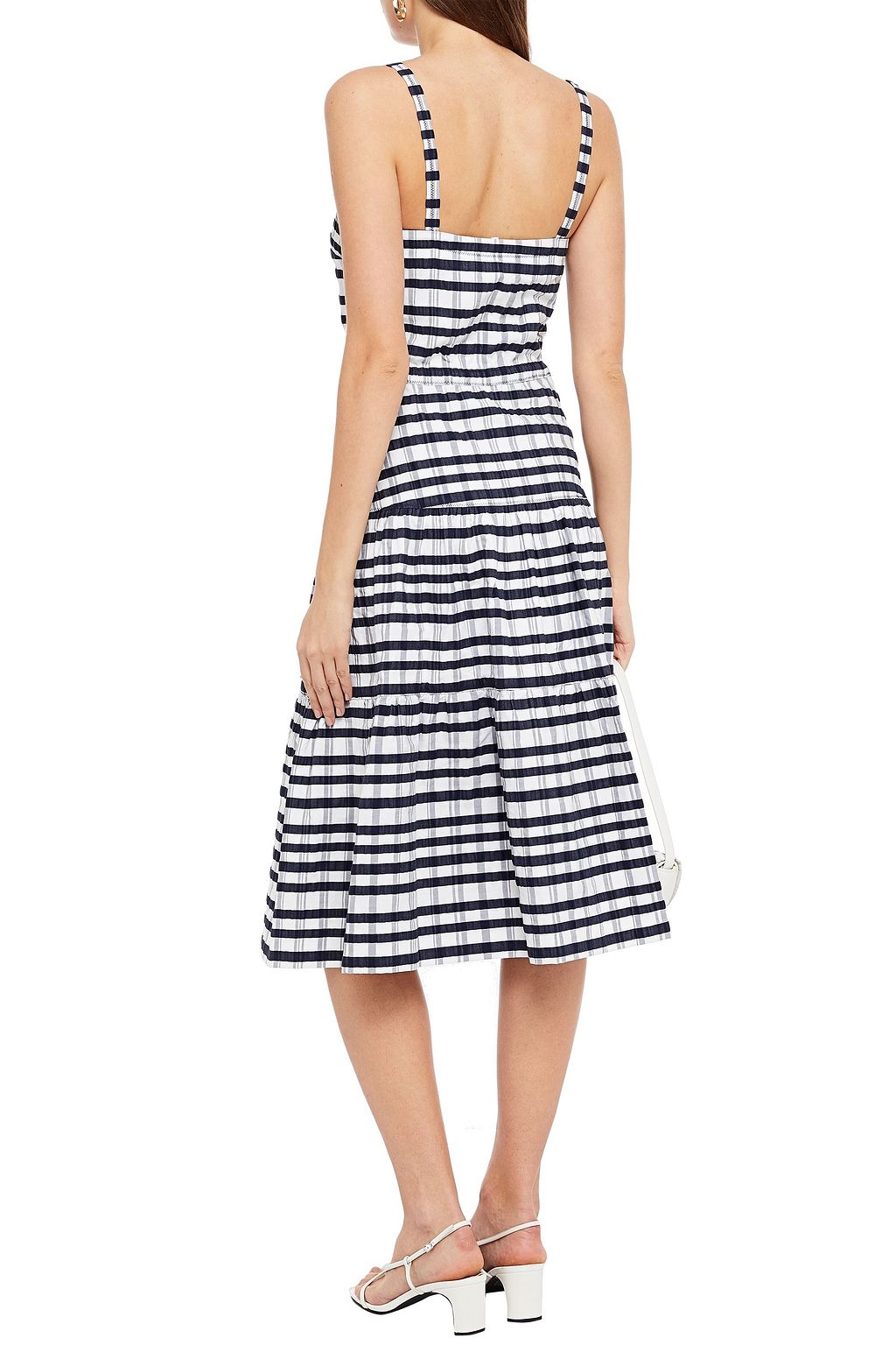 SALONI Maya cotton-seersucker midi dress