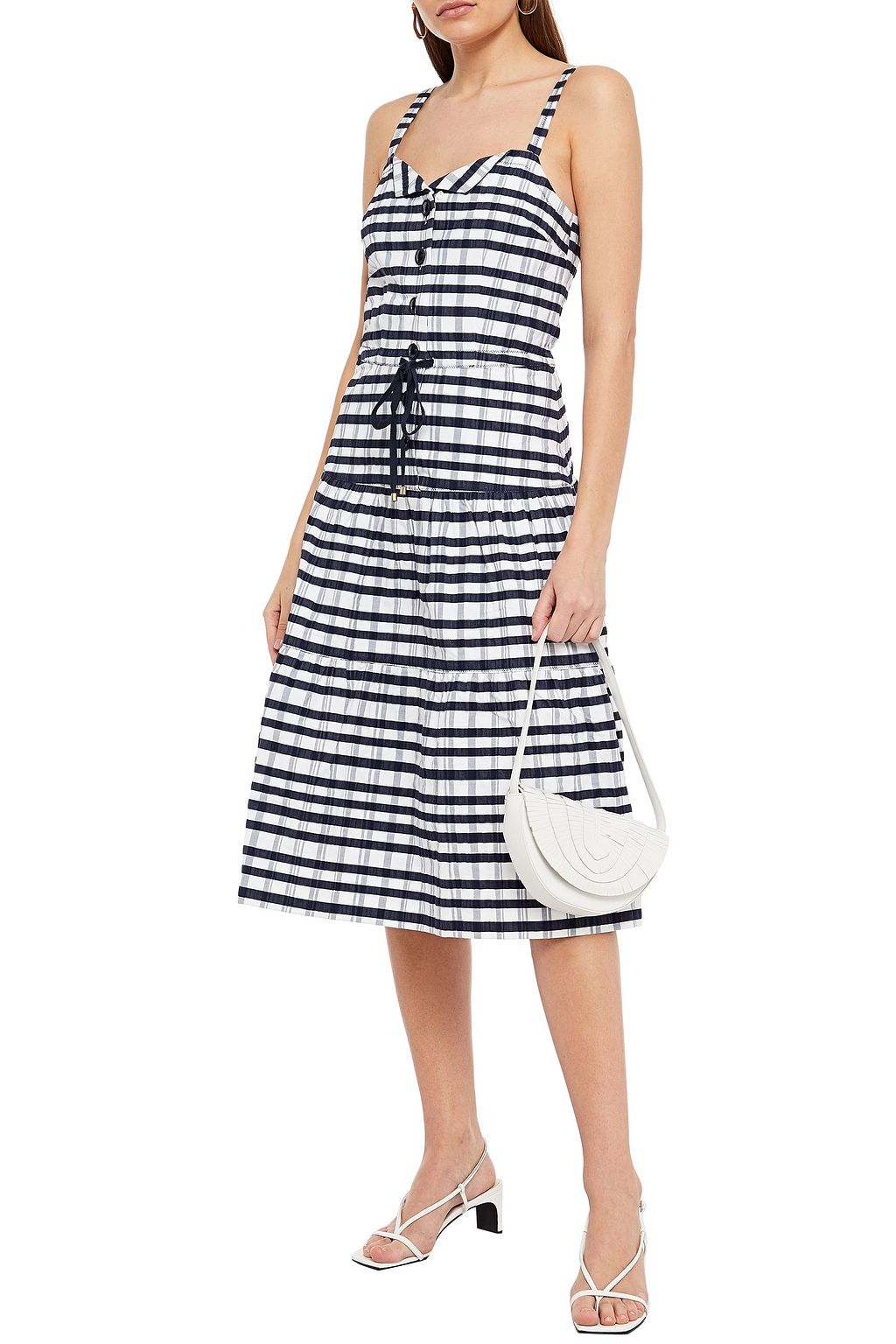 SALONI Maya cotton-seersucker midi dress