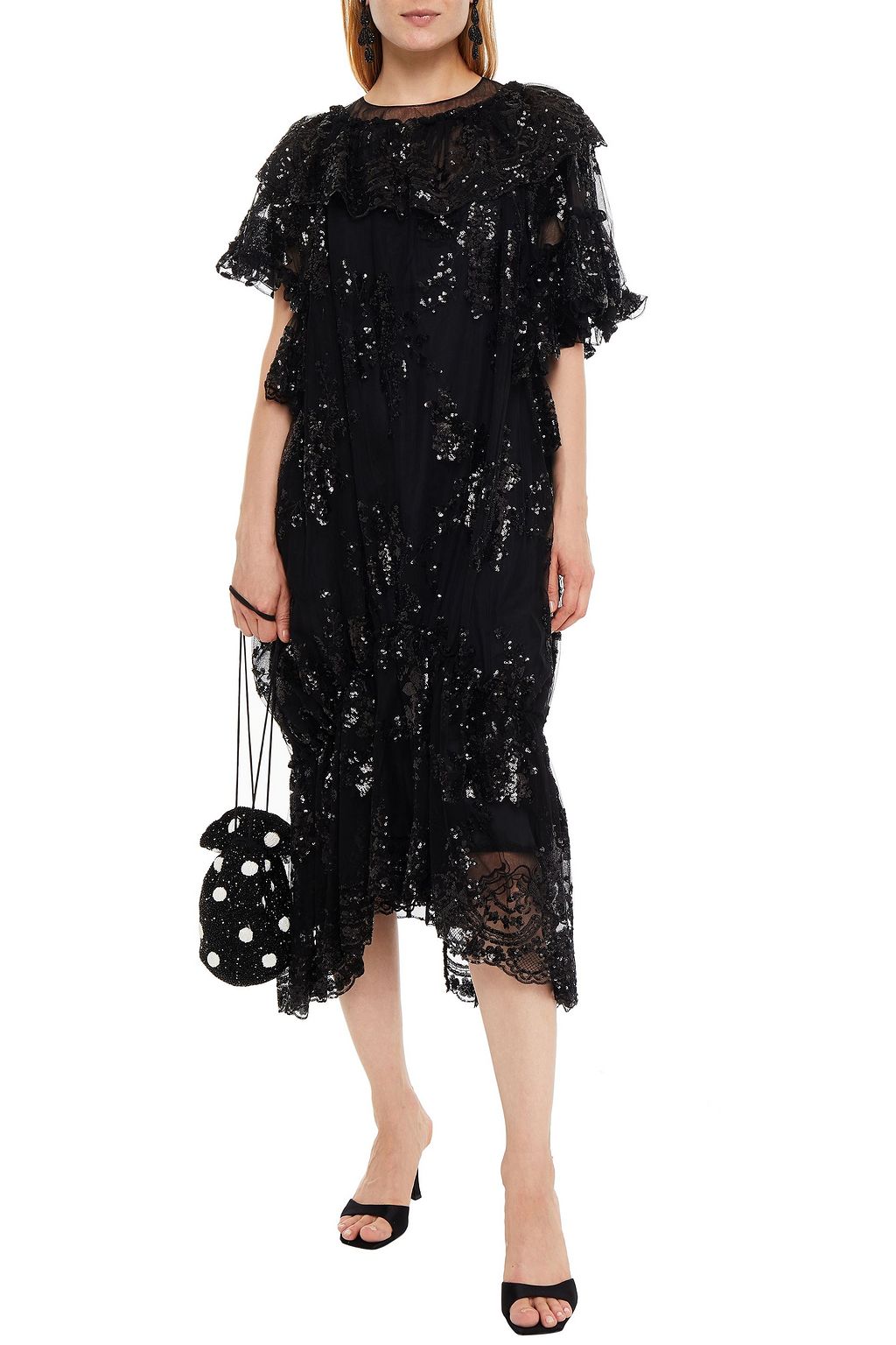 SIMONE ROCHA Embellished gathered sequined tulle midi dress