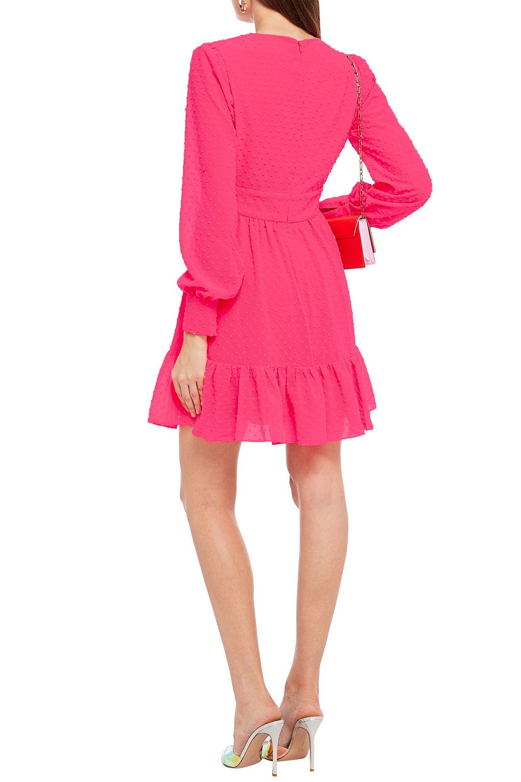 SALONI Gathered Swiss-dot crepe mini dress