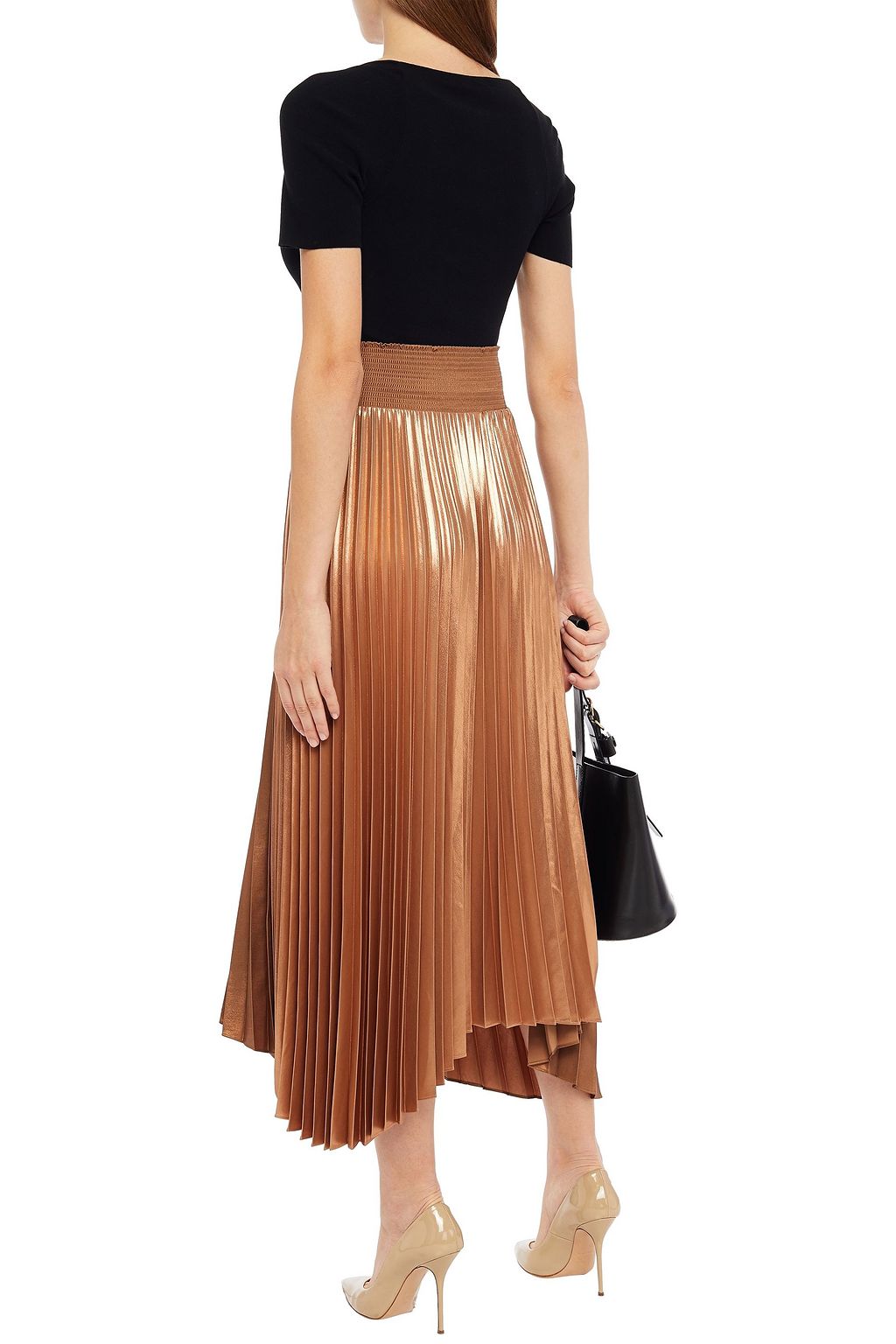 A.L.C. Sonali pleated lamé midi skirt