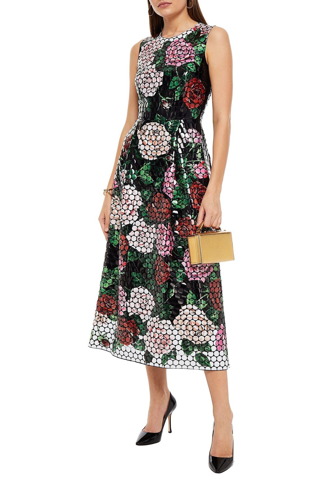 DOLCE&GABBANA Floral-print embellished mesh midi dress