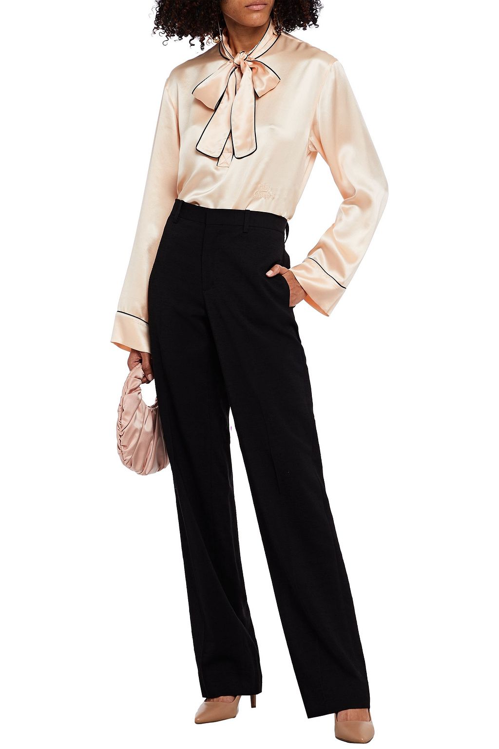 DOLCE&GABBANA Pussy-bow embroidered satin blouse