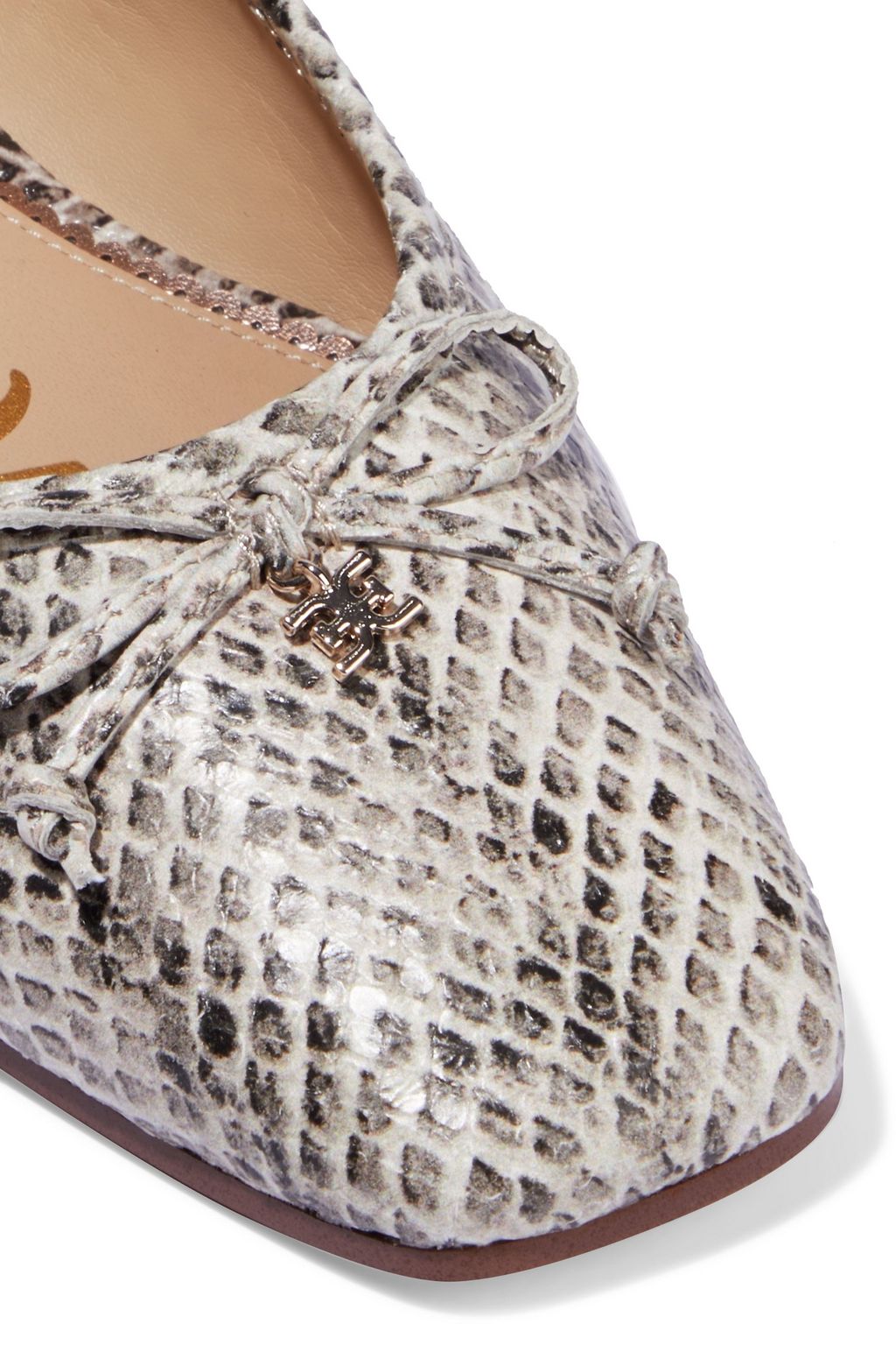 SAM EDELMAN Jillie bow-embellished snake-effect leather ballet flats