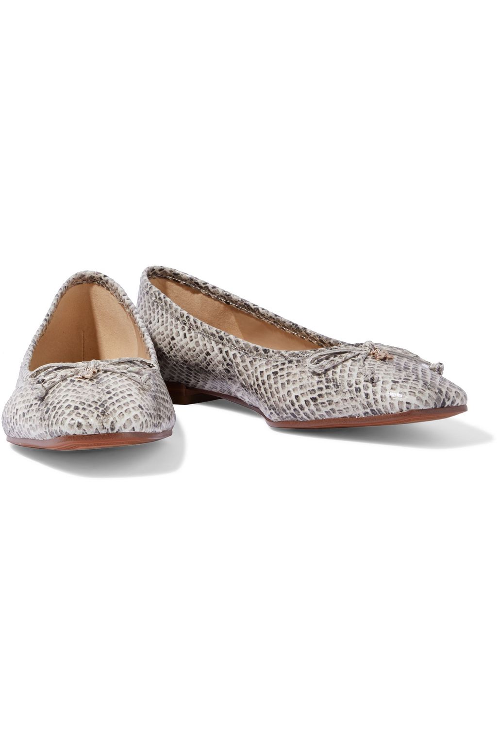 SAM EDELMAN Jillie bow-embellished snake-effect leather ballet flats