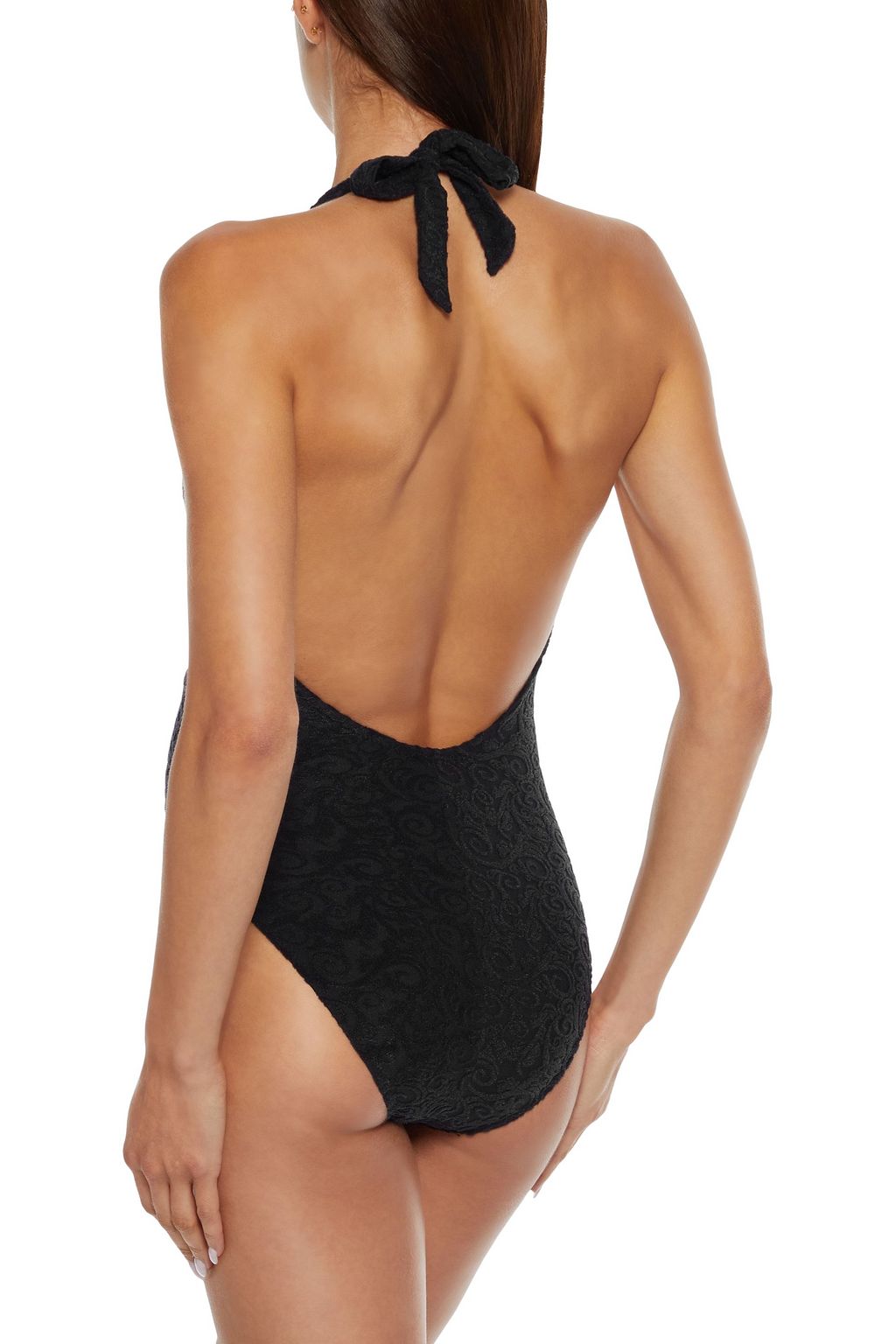 MORGAN LANE Skylar twist-front flocked halterneck swimsuit