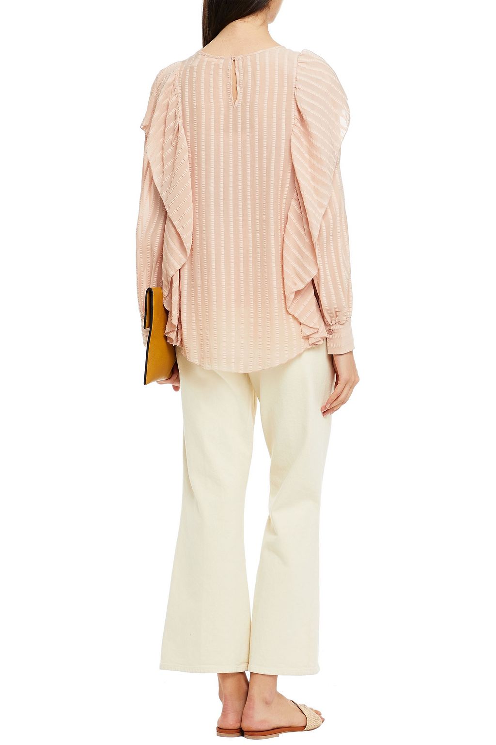 SEE BY CHLOÉ Ruffled striped cotton-blend seersucker blouse