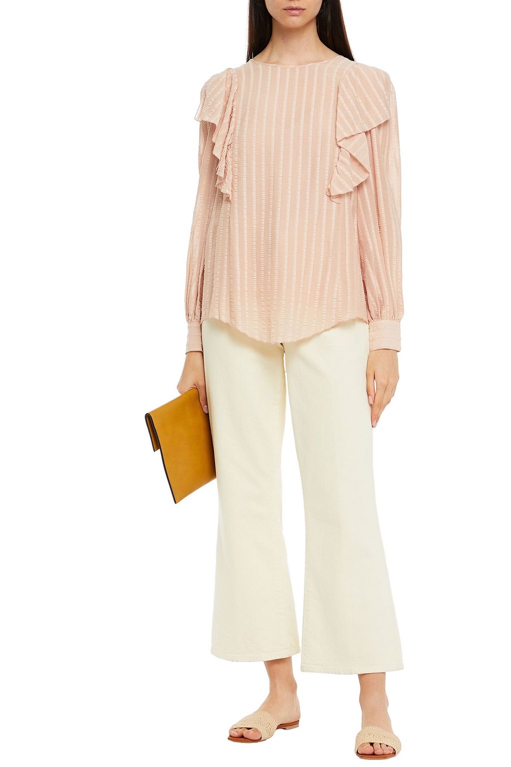 SEE BY CHLOÉ Ruffled striped cotton-blend seersucker blouse