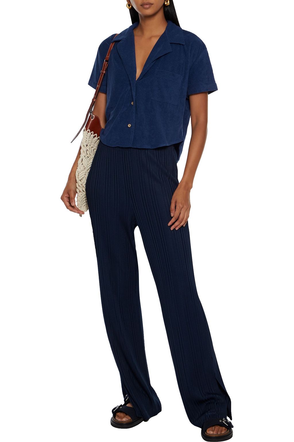 ONIA Celeste cropped cotton-blend terry shirt