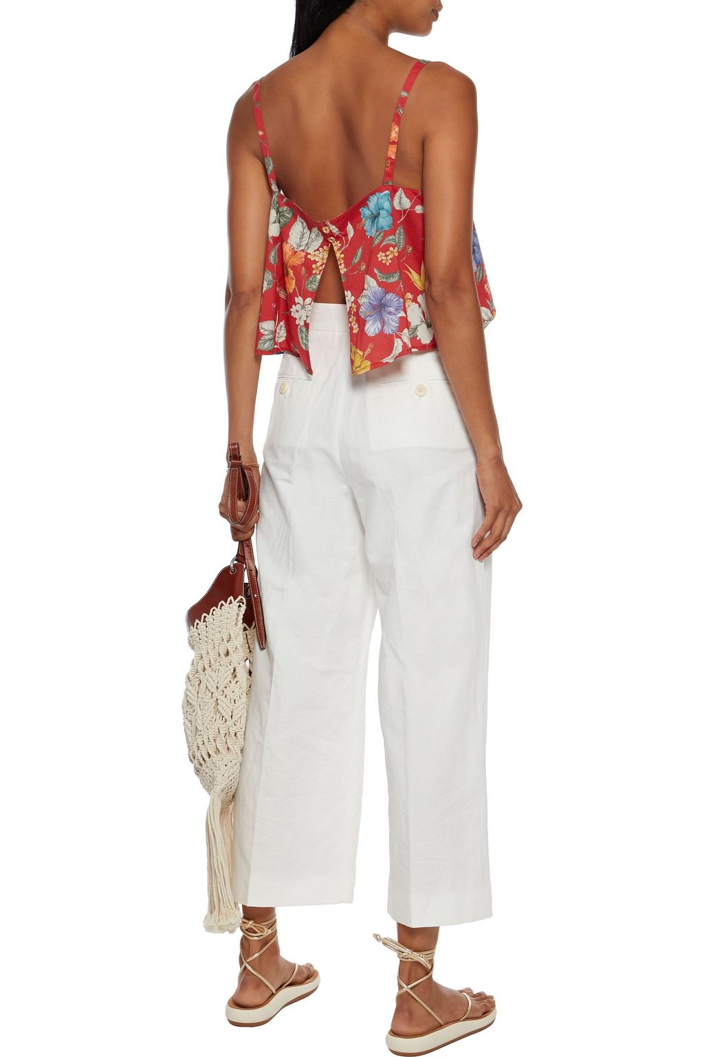 ONIA Bree cropped floral-print cotton-voile top
