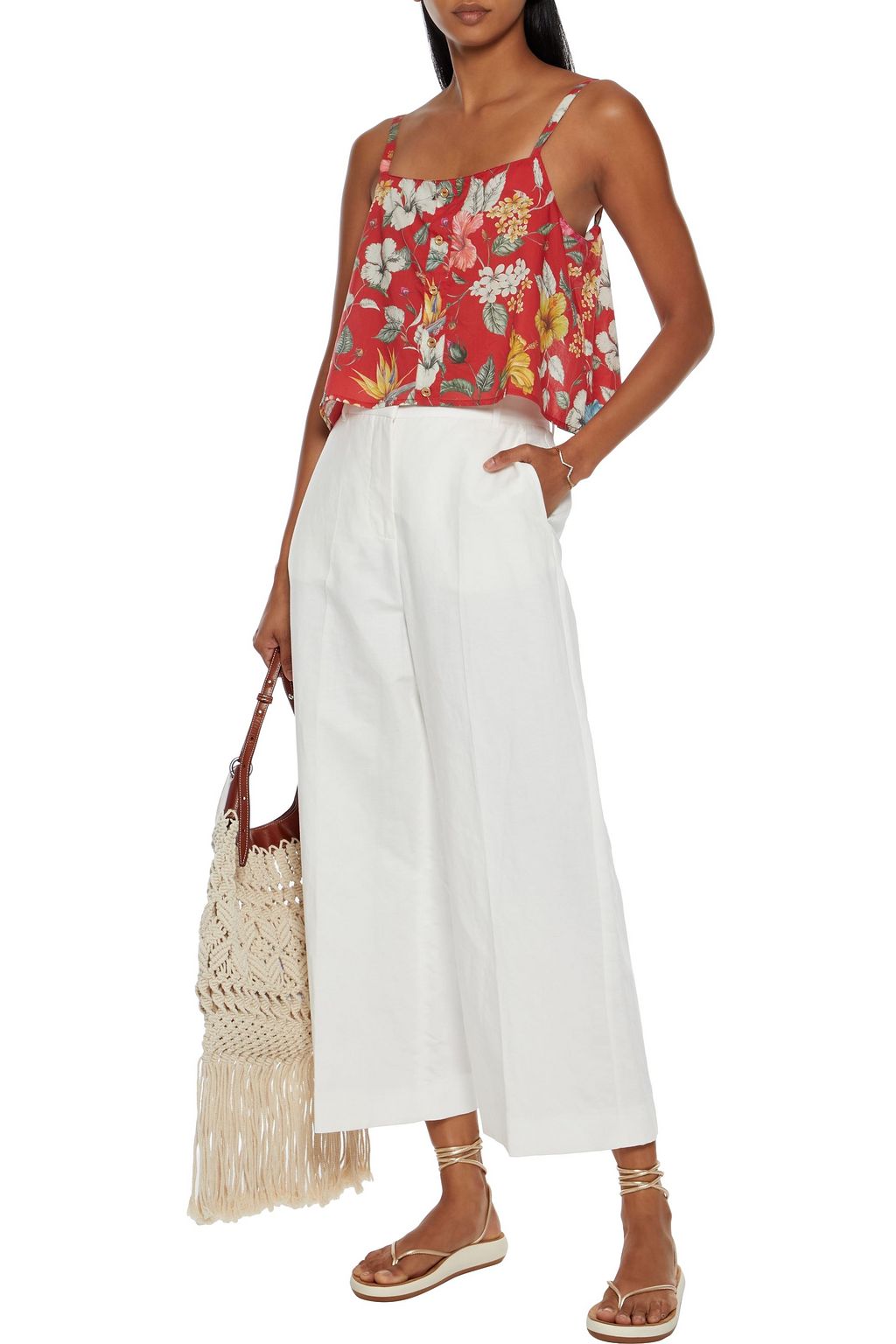 ONIA Bree cropped floral-print cotton-voile top