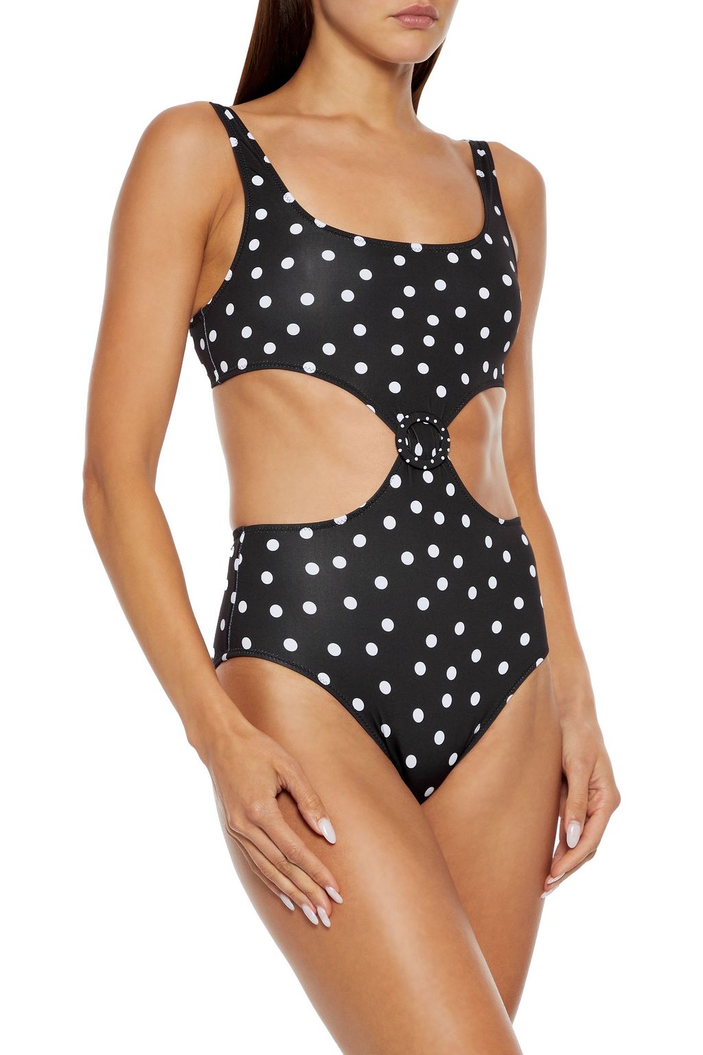 SOLID & STRIPED The Bailey cutout buckle-embellished polka-dot swimsuit