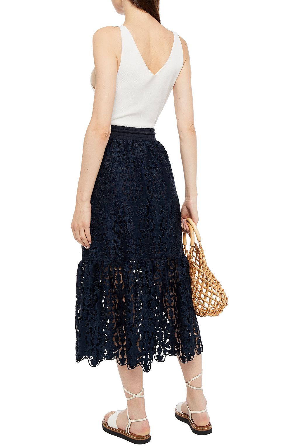 SEE BY CHLOÉ Gathered guipure lace midi skirt
