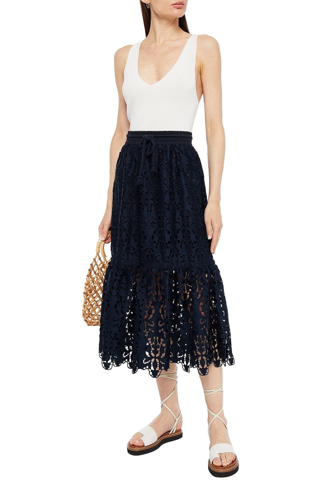 SEE BY CHLOÉ Gathered guipure lace midi skirt