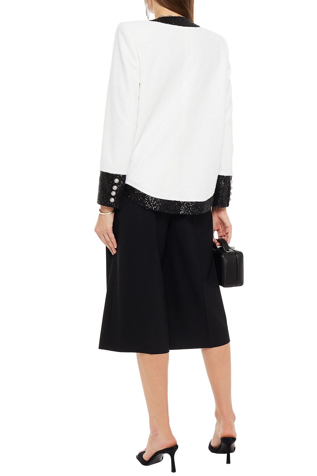 BALMAIN Two-tone double-breasted sequined woven blazer
