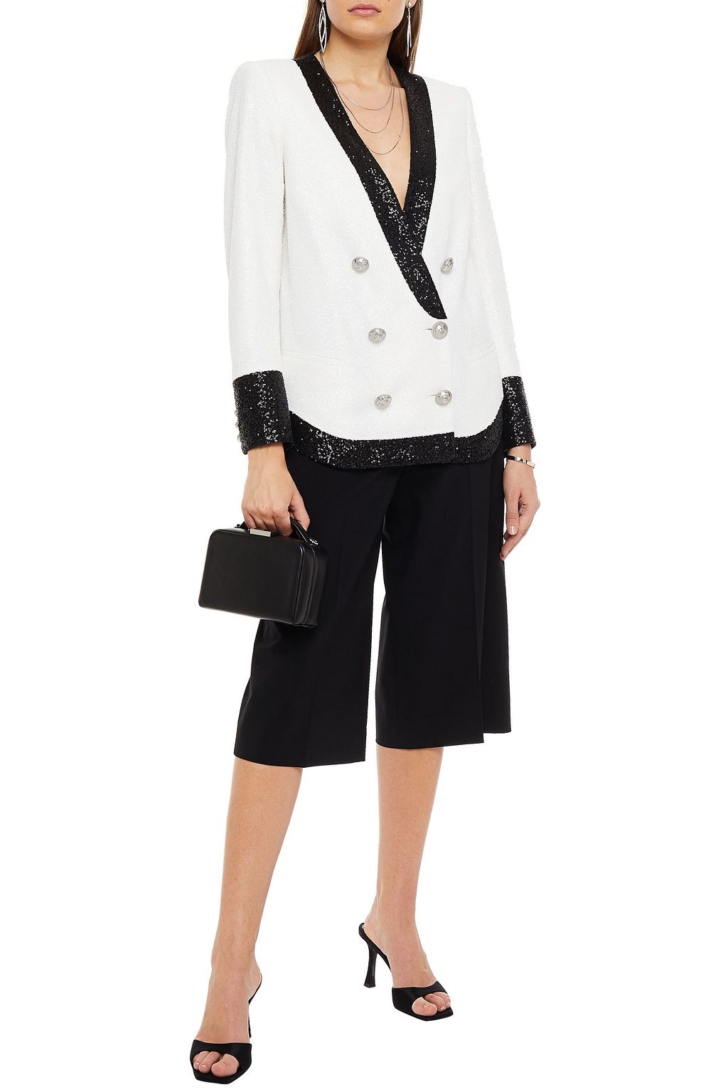 BALMAIN Two-tone double-breasted sequined woven blazer