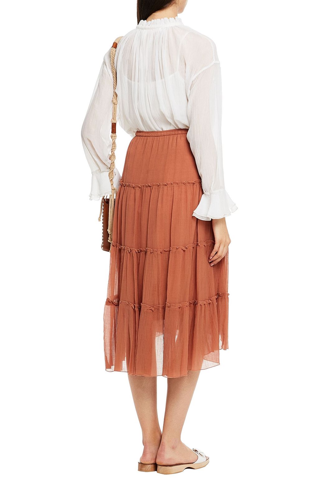 SEE BY CHLOÉ Ruffled cotton and silk-blend crepon midi skirt