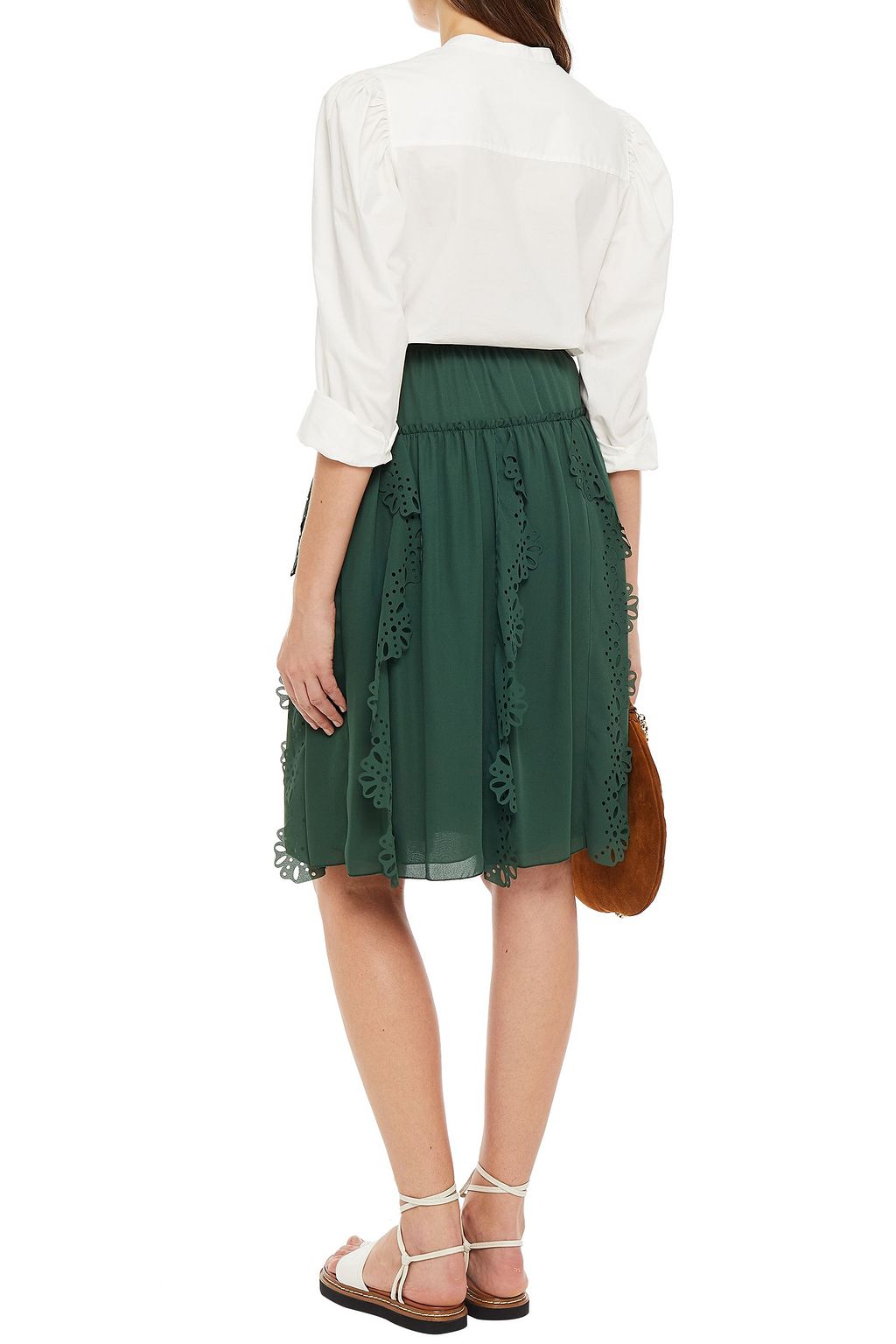 SEE BY CHLOÉ Ruffled laser-cut crepe de chine skirt