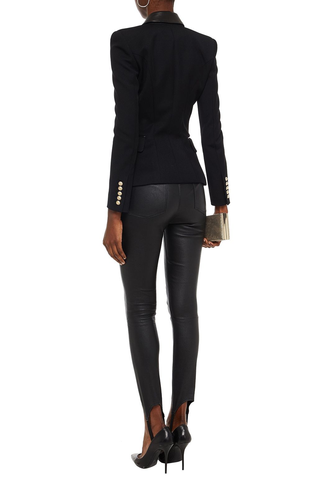 BALMAIN Blazer aus Woll-Twill mit Lederbesatz