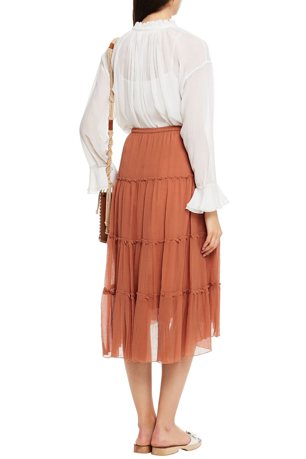 SEE BY CHLOÉ Pussy-bow ruffle-trimmed cotton and silk-blend crepon blouse