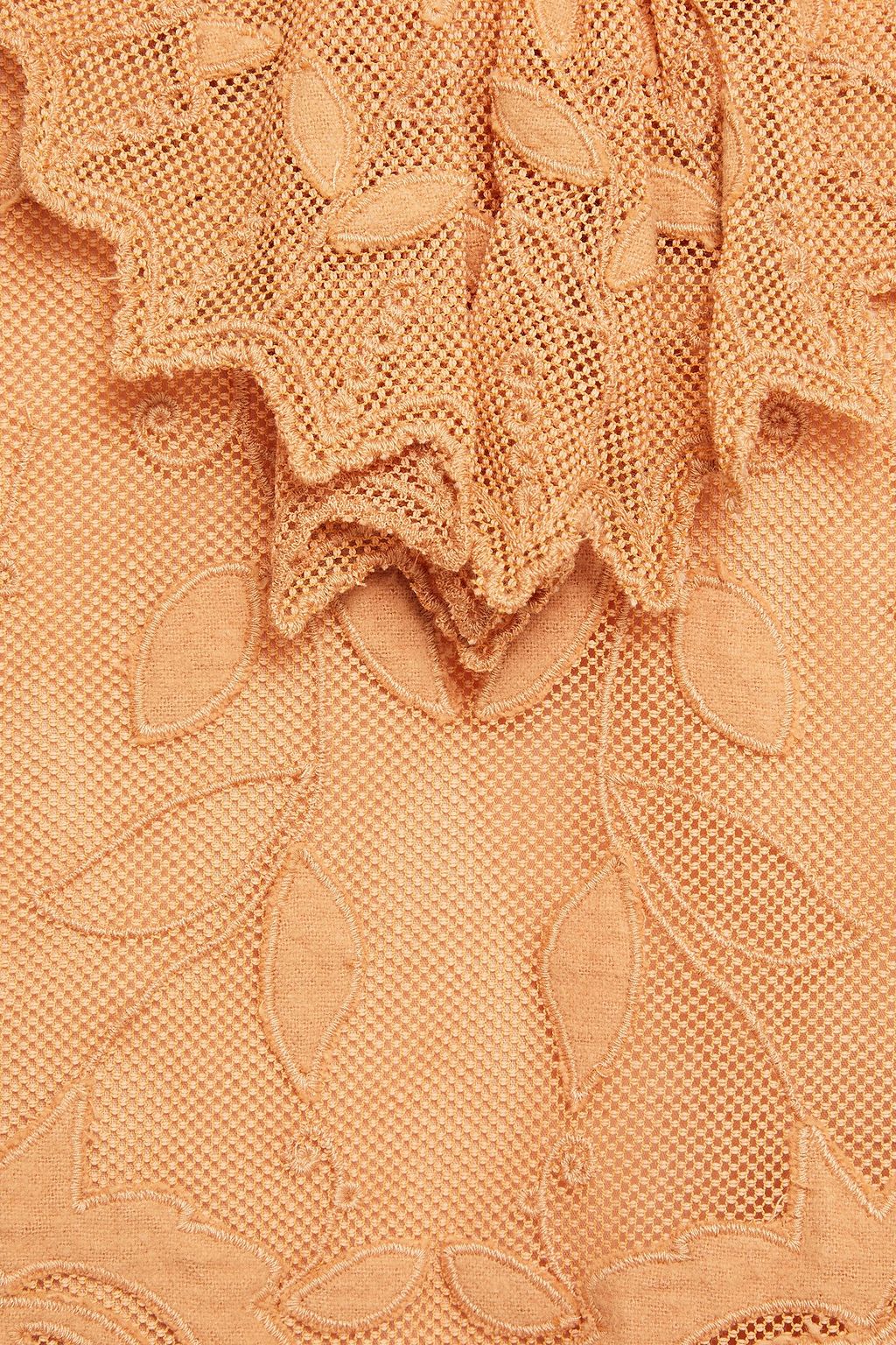 SEE BY CHLOÉ Ruffled embroidered cotton-blend mesh top