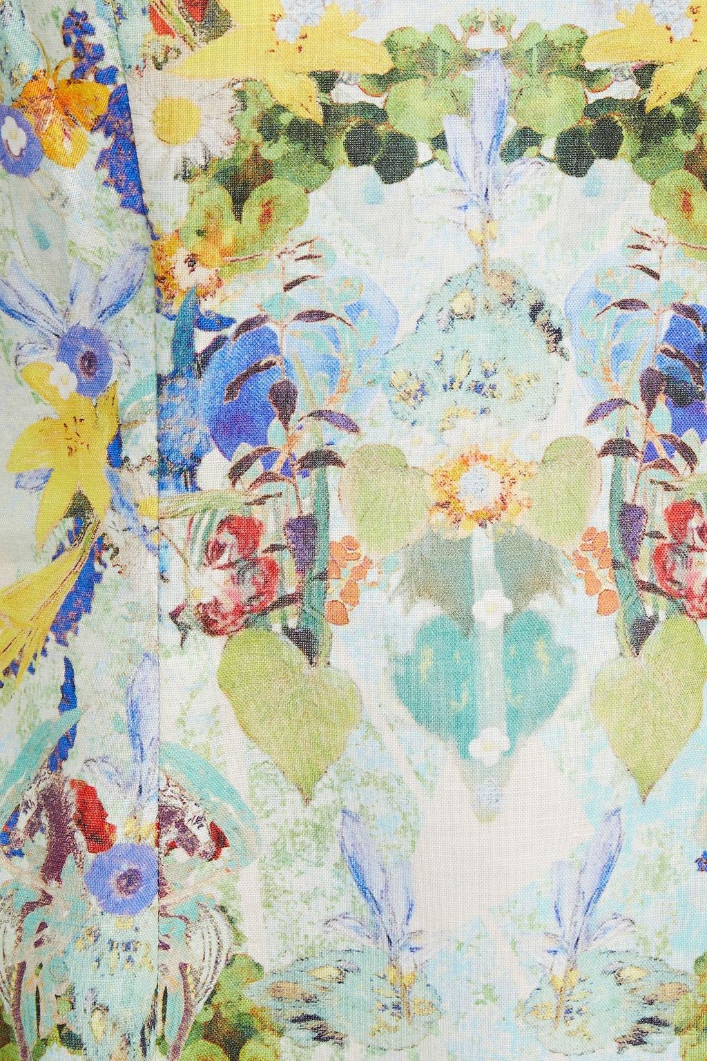LEO LIN Printed linen and silk-blend gauze mini dress