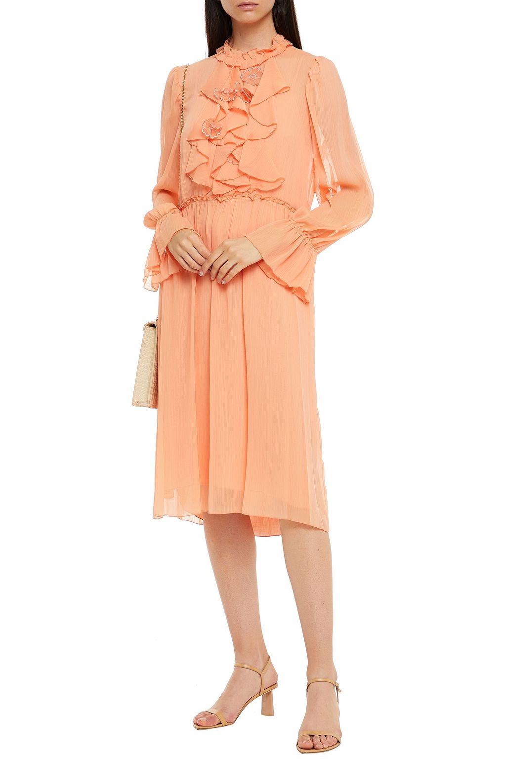 SEE BY CHLOÉ Floral-appliquéd ruffled georgette dress