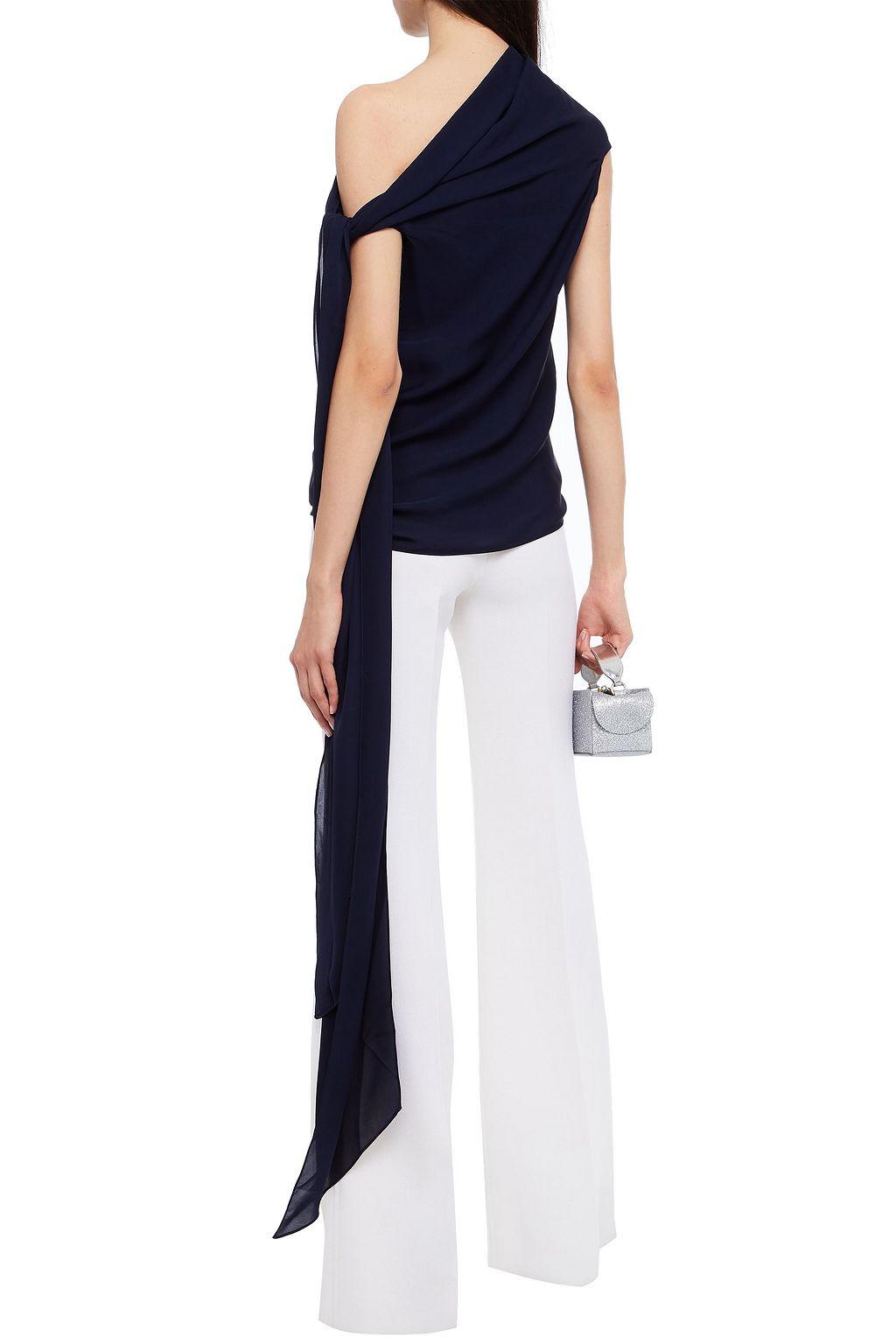 ROLAND MOURET Ozora off-the-shoulder bow-detailed silk crepe de chine top