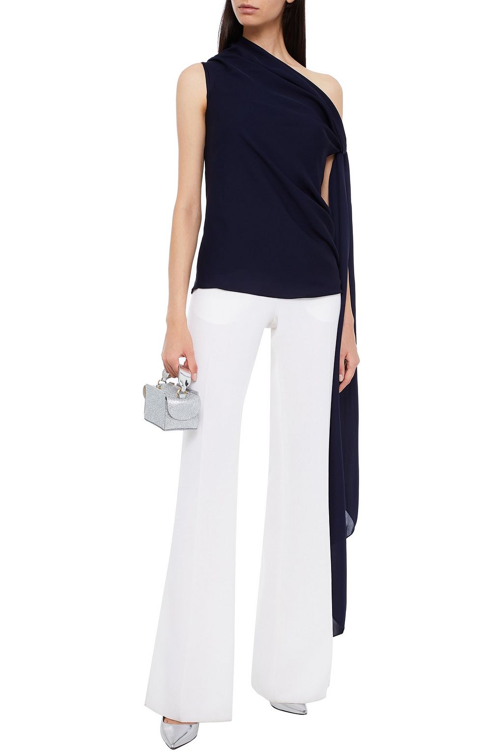 ROLAND MOURET Ozora off-the-shoulder bow-detailed silk crepe de chine top