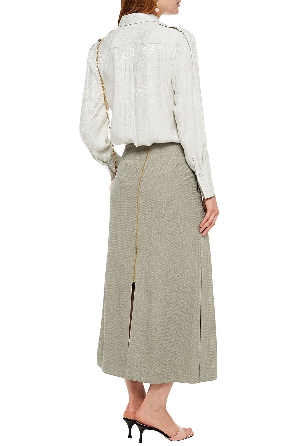 ROLAND MOURET Tivoli pleated silk-jacquard midi skirt