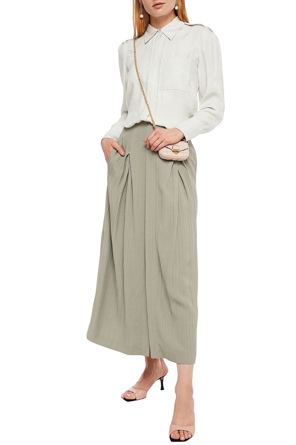 ROLAND MOURET Tivoli pleated silk-jacquard midi skirt