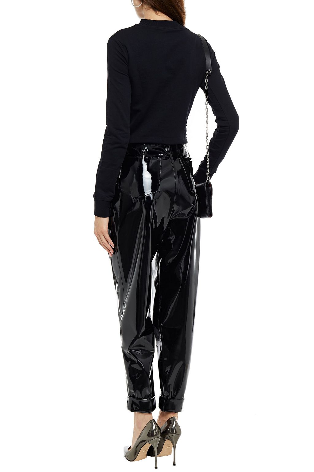 BALMAIN Faux glossed-leather tapered pants