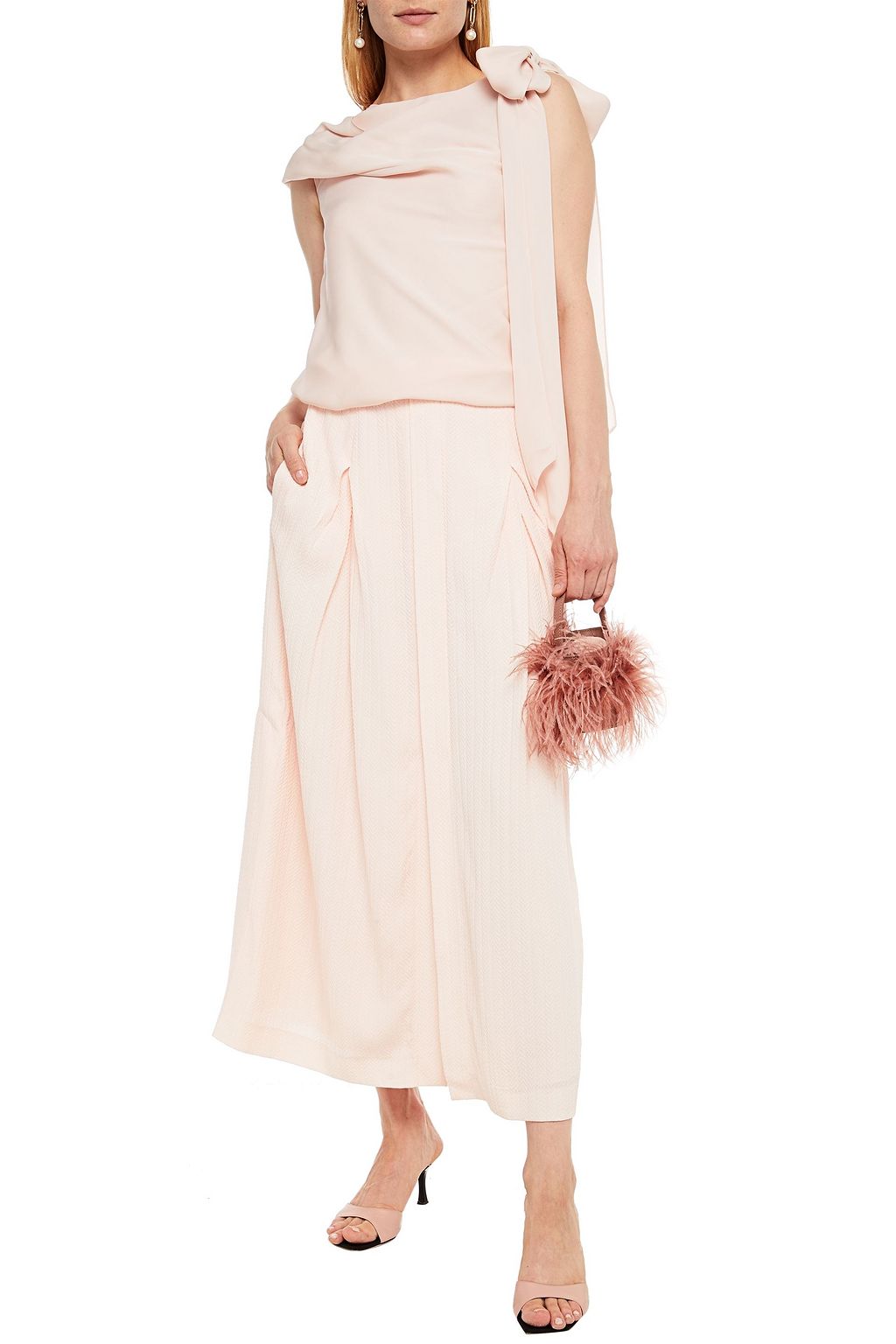 ROLAND MOURET Tivoli pleated silk-jacquard midi skirt