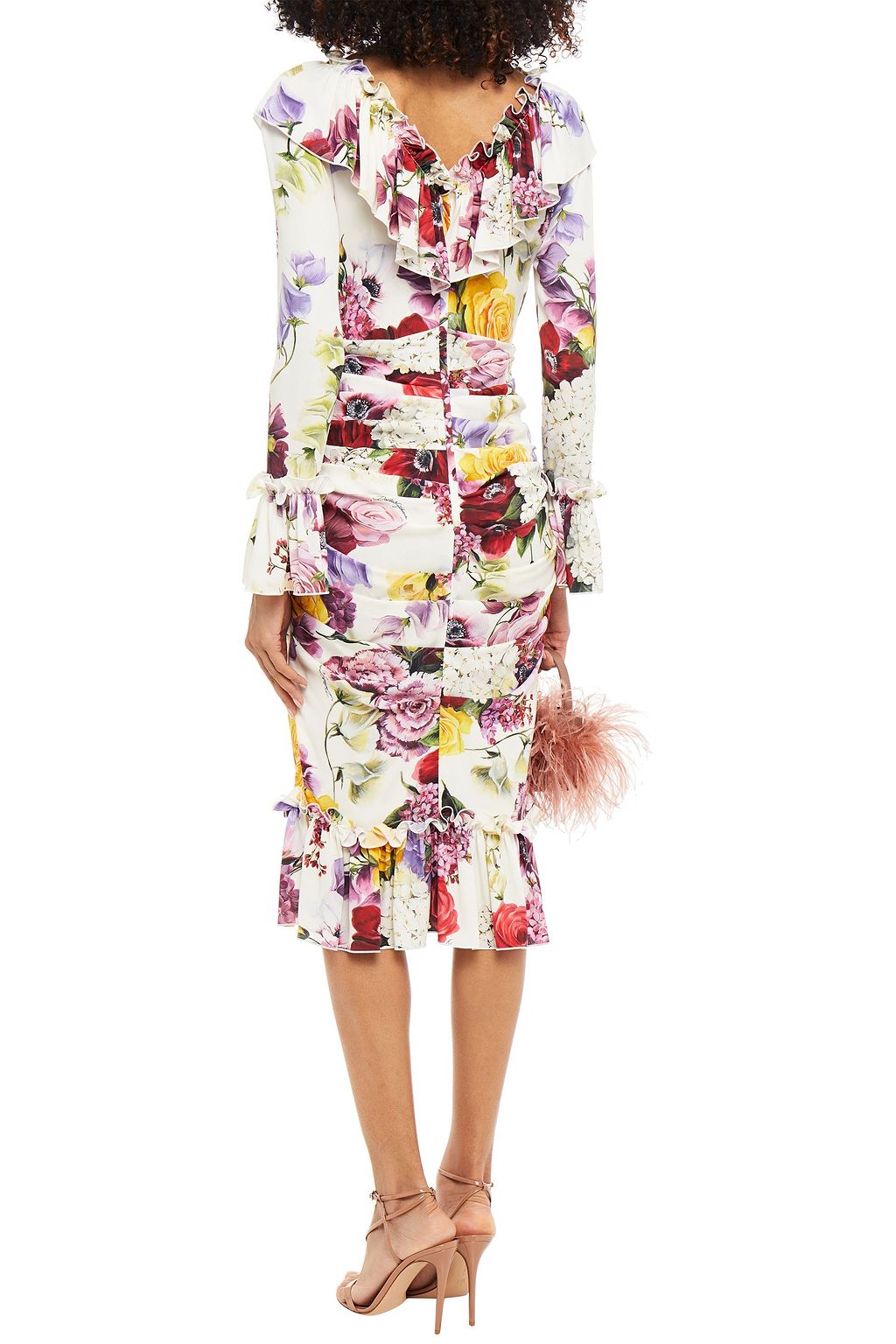 DOLCE&GABBANA Ruched floral-print stretch-silk midi dress