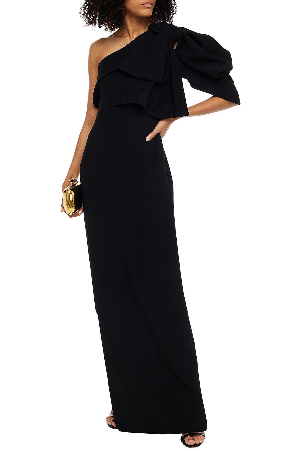 BALMAIN One-shoulder bow-embellished crepe maxi dress