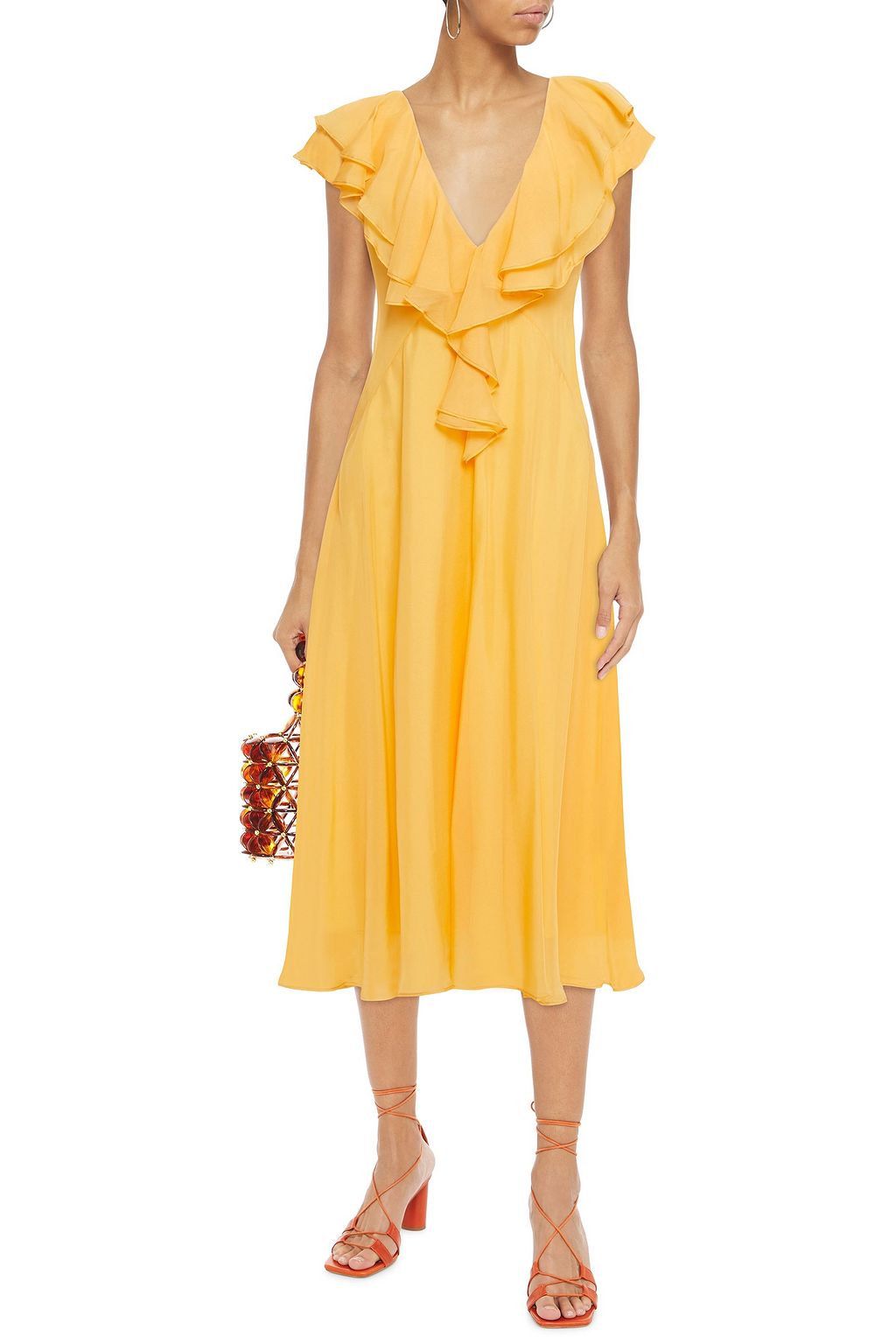 LEO LIN Sunrise ruffled silk-chiffon midi dress