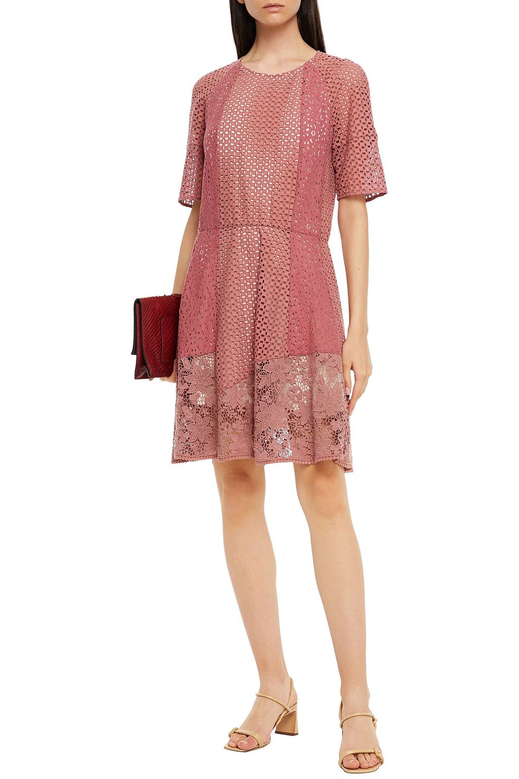 SEE BY CHLOÉ Broderie anglaise-paneled cotton guipure lace dress
