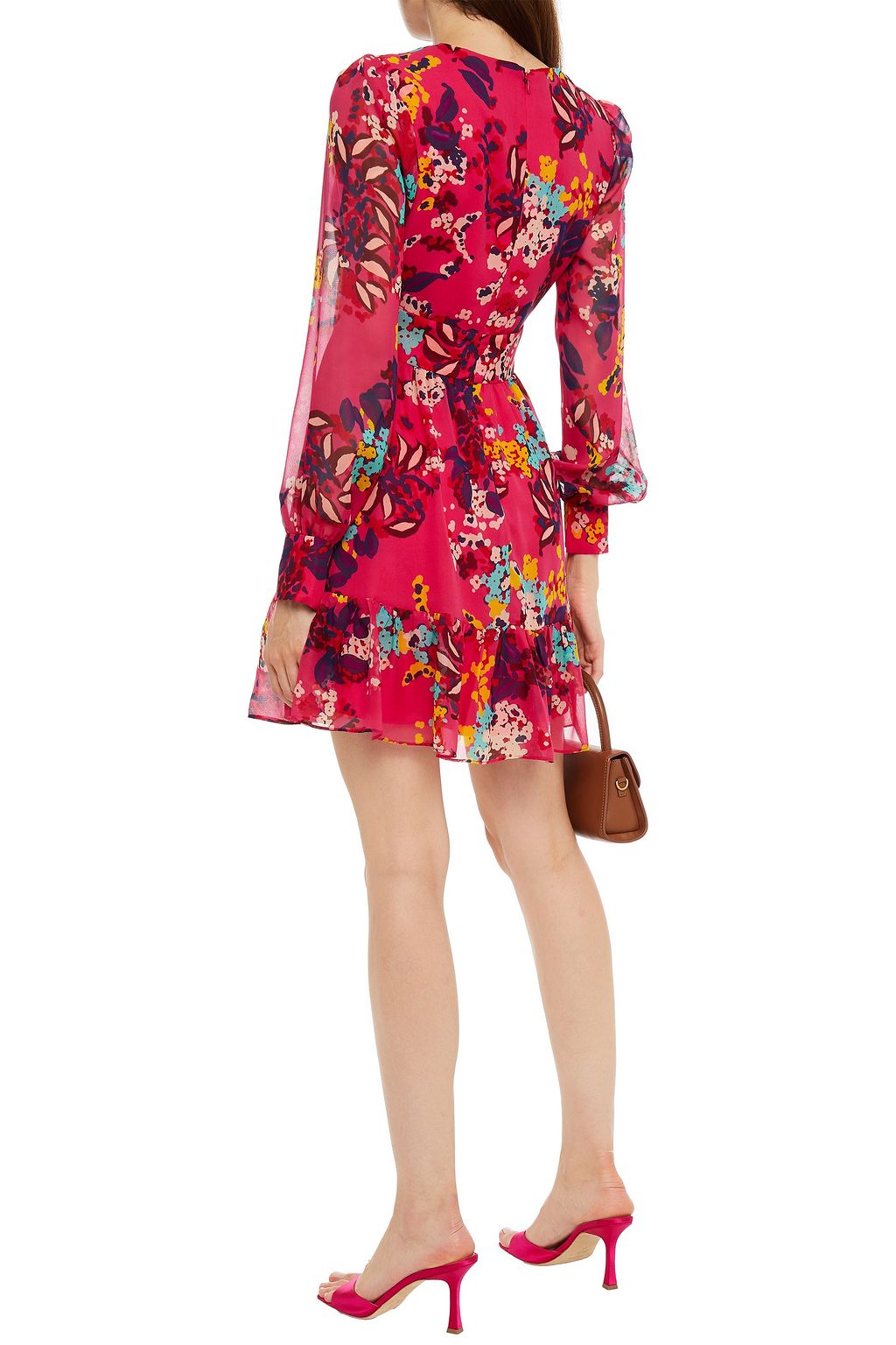 SALONI Pia gathered floral-print silk crepe de chine mini dress