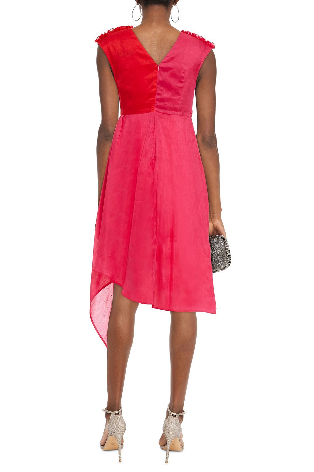 LEO LIN Wrap-effect two-tone linen and silk-blend mini dress