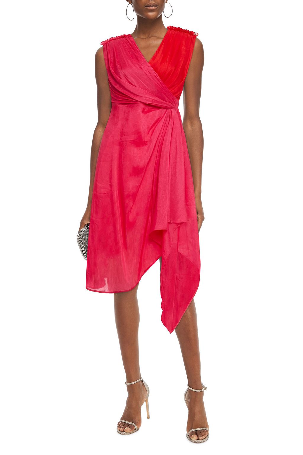 Fuchsia Wrap-effect two-tone linen and ...