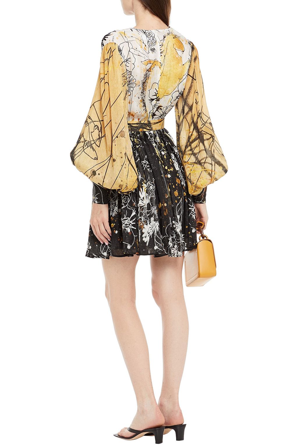 LEO LIN Belted printed linen and silk-blend mini dress