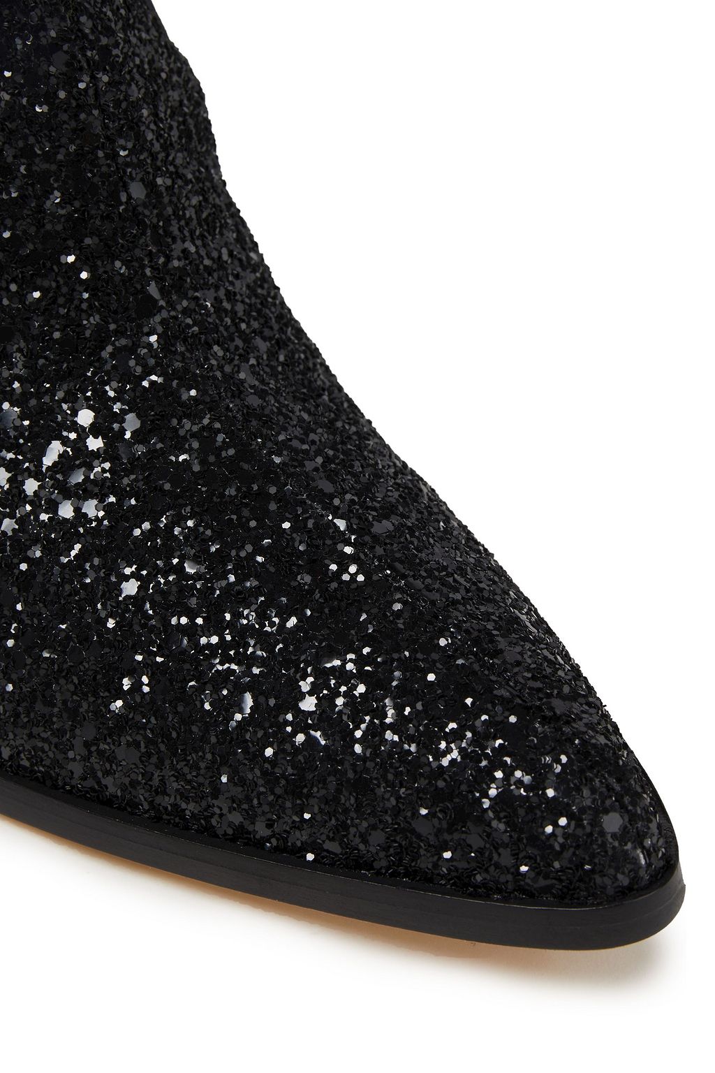 JIMMY CHOO Mele 85 leather-trimmed glittered stretch-knit ankle boots