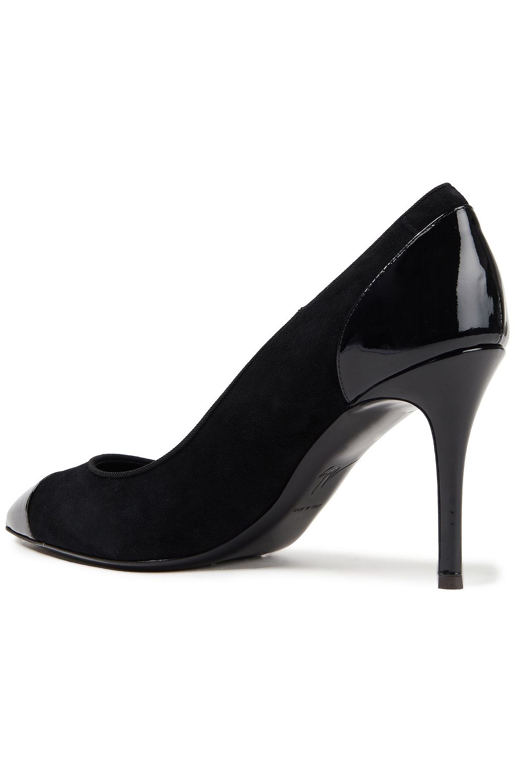 GIUSEPPE ZANOTTI Lucrezia patent leather-trimmed suede pumps