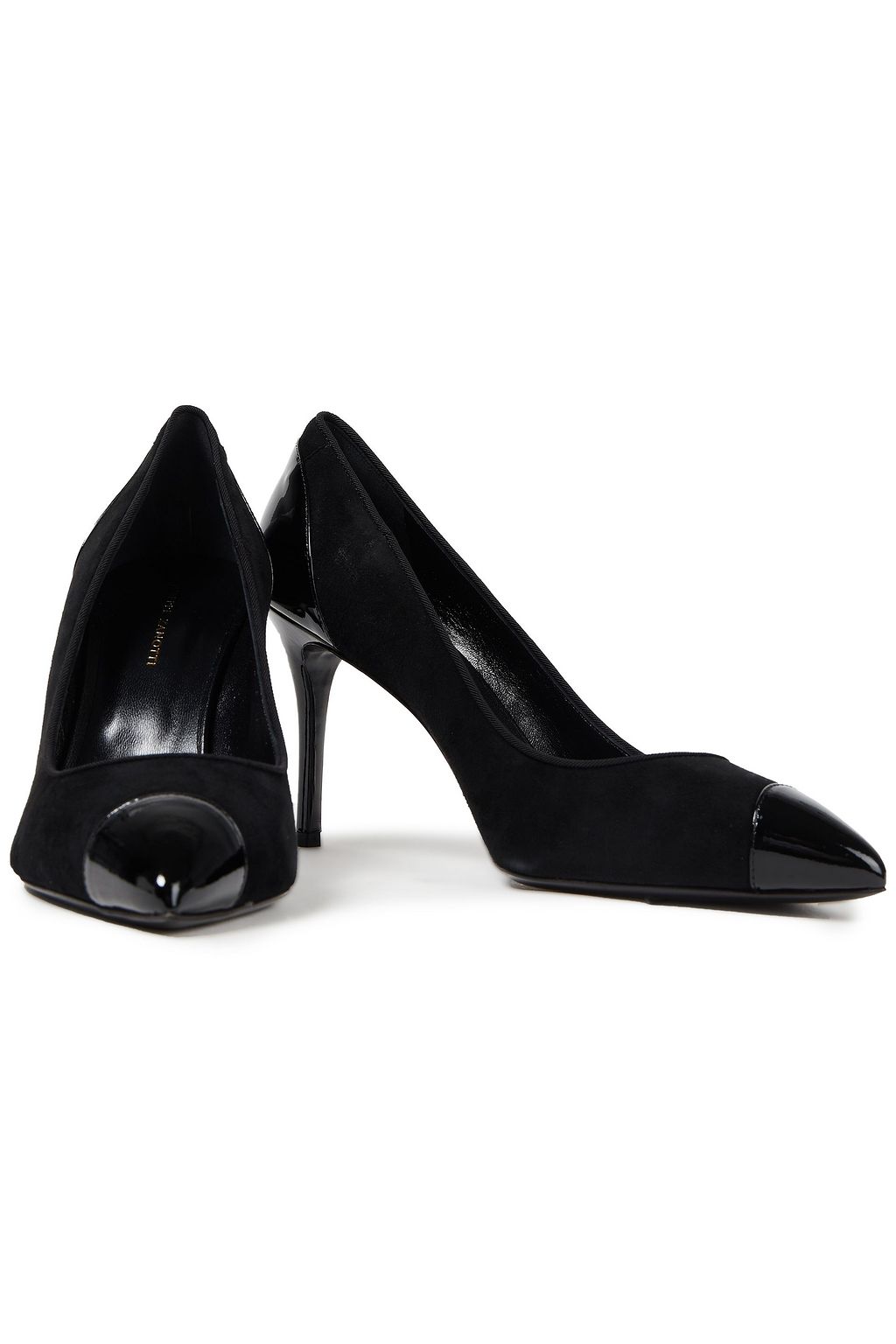 GIUSEPPE ZANOTTI Lucrezia patent leather-trimmed suede pumps