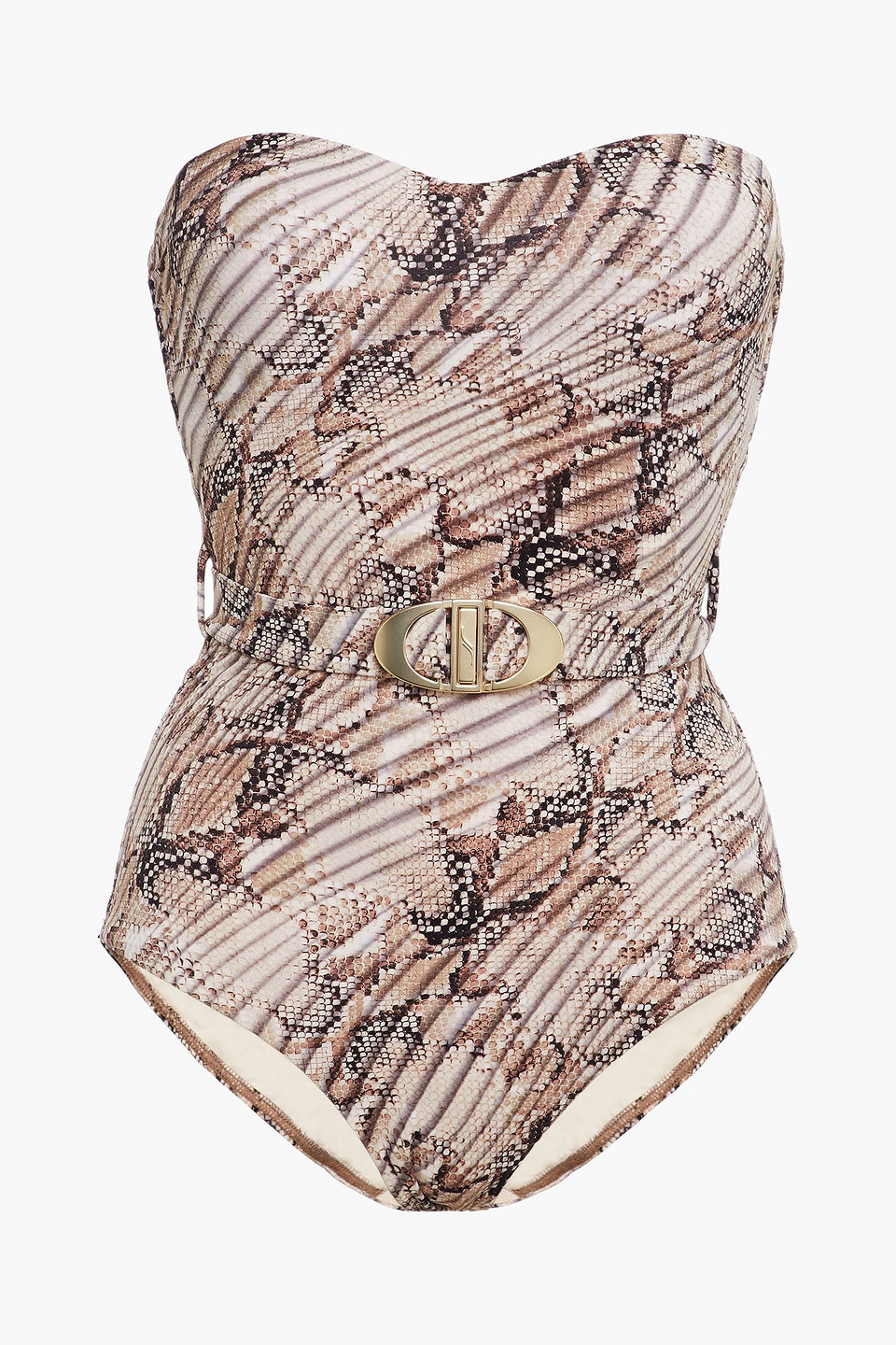 Jets Australia By Jessika Allen Woman Belted Snake-print Bandeau Swimsuit Animal Print Size 12