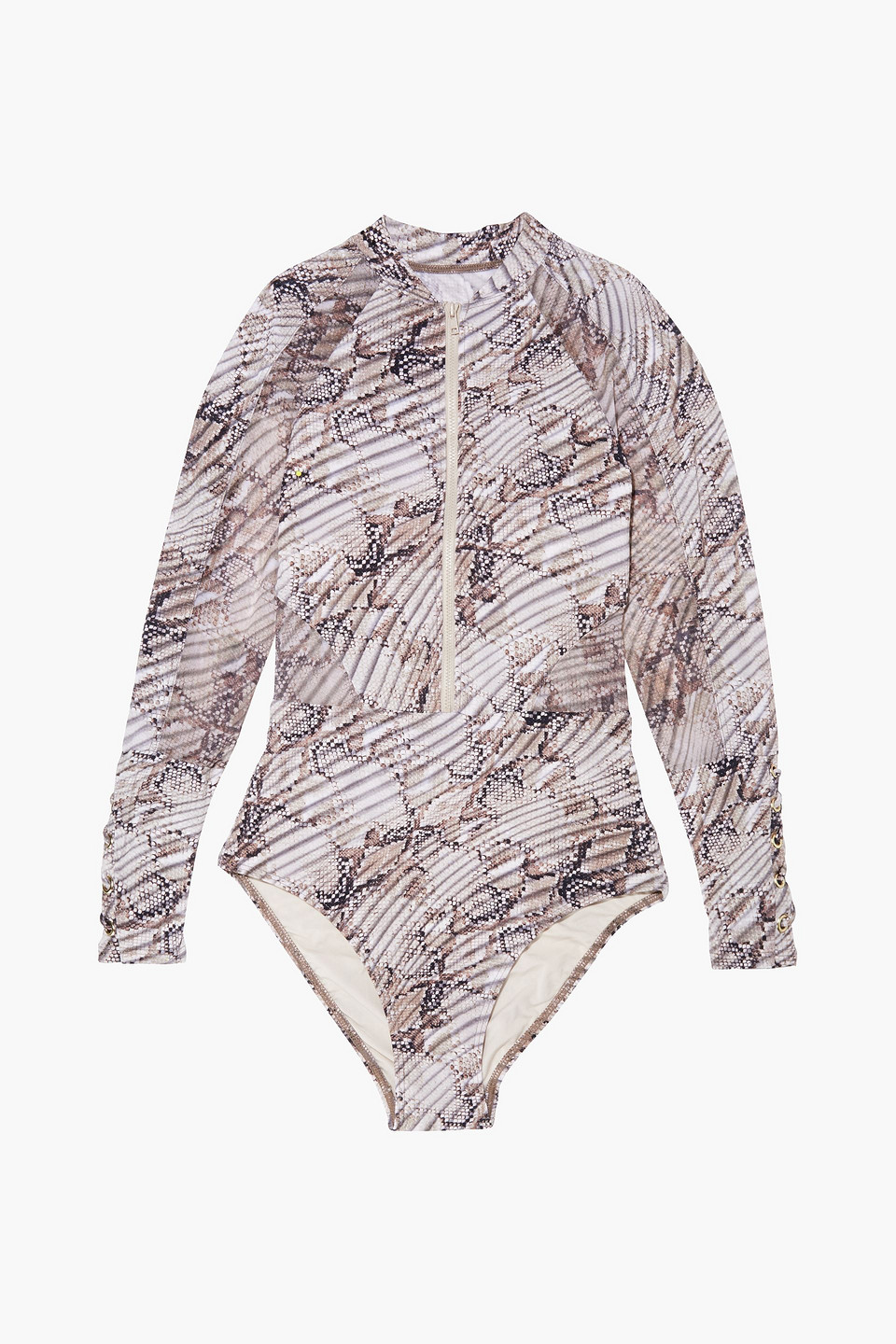 Jets By Jessika Allen Awakening Mesh-paneled Snake-print Rash Guard In Neutrals