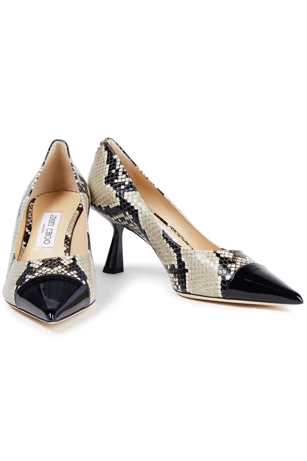 JIMMY CHOO Rene 65 snake-effect and patent-leather pumps