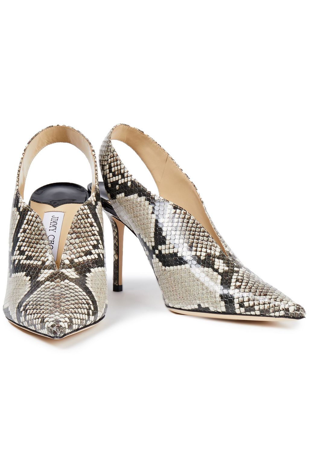 JIMMY CHOO Saise 85 snake-effect leather slingback pumps