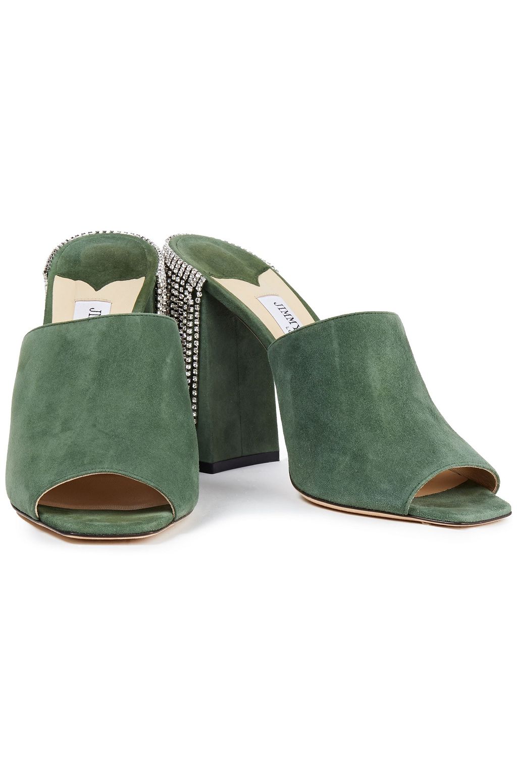 JIMMY CHOO Baia 100 Mules aus Veloursleder mit Kristallverzierung
